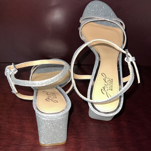 Jewel Badgley Mischka Omari Silver Glitter Party Wedding Formal Block Heel - Picture 6 of 15